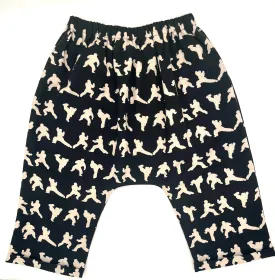 3 T Happy Pants - Black w/White Karate Figures