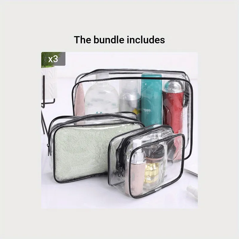 3Piece Clear Toiletry Bags Portable Waterproof Travel Storage