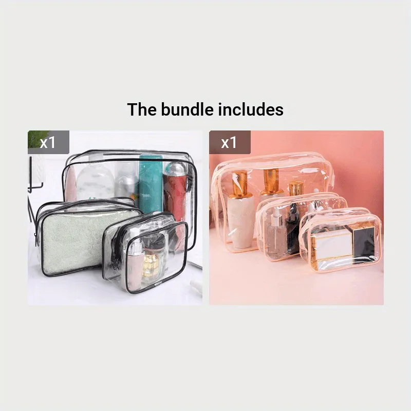 3Piece Clear Toiletry Bags Portable Waterproof Travel Storage