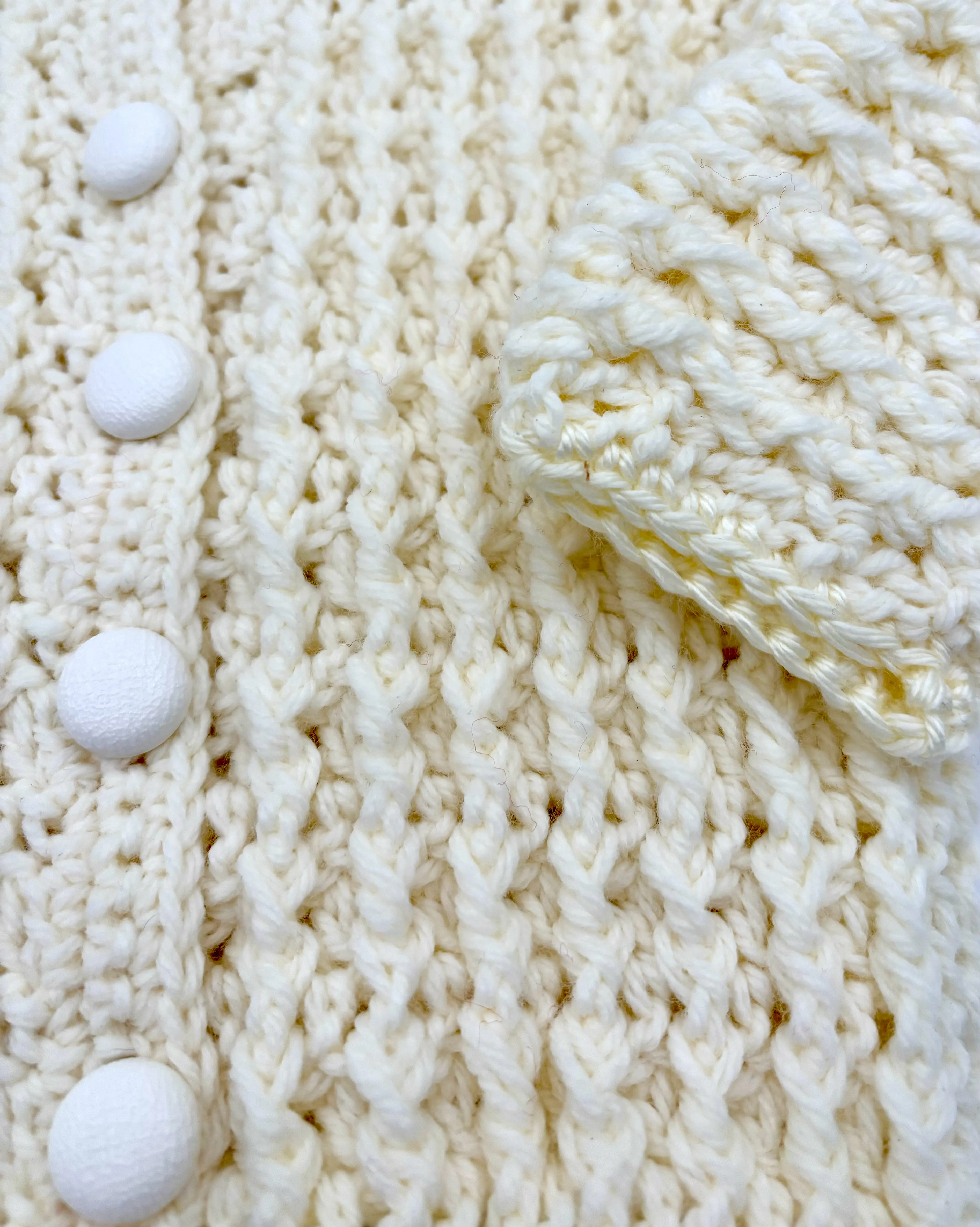 9-12 M Cream Acrylic Crochet Cardigan with Hood