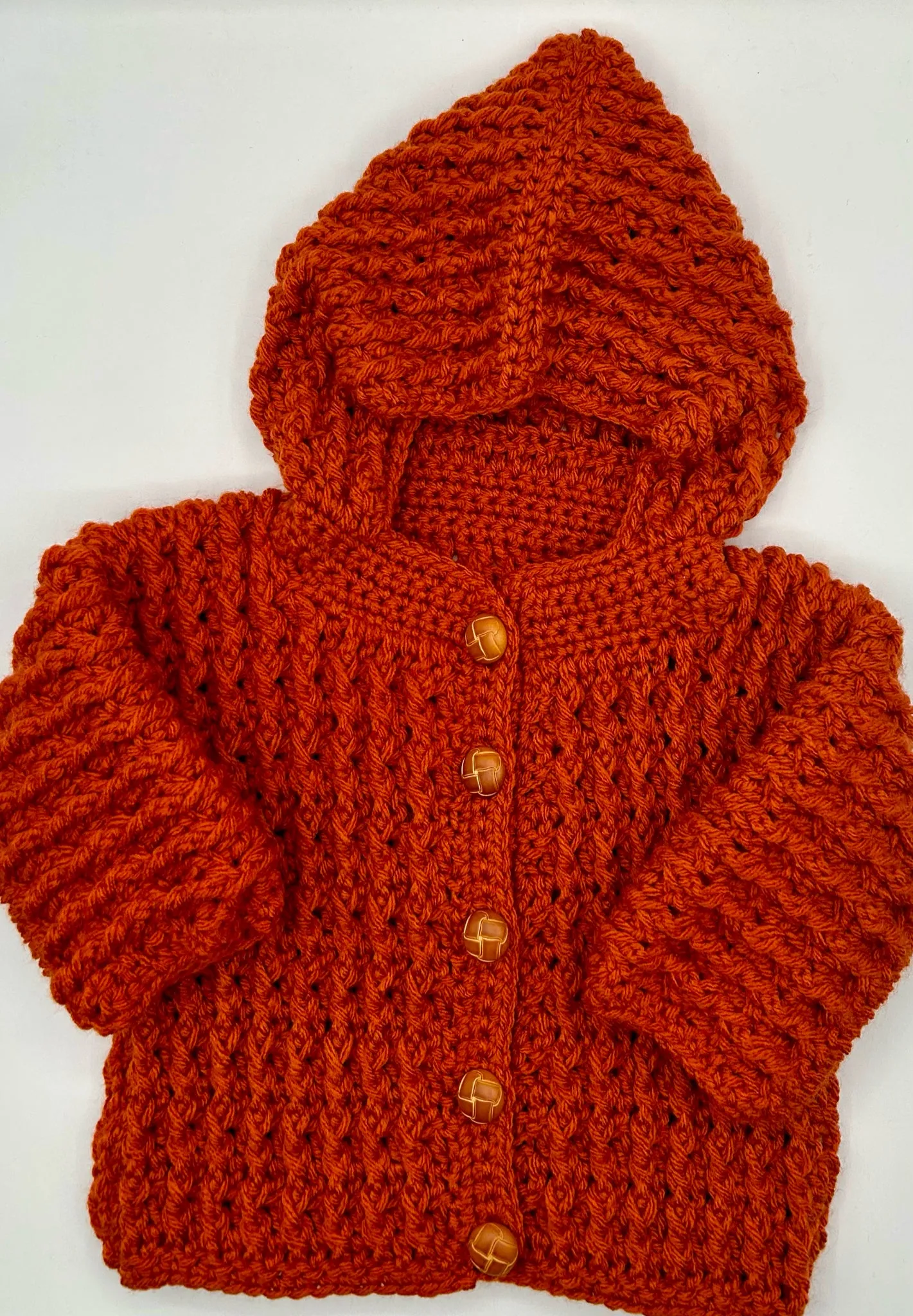 9-12 M Rust Acrylic Crochet Cardigan with Hood