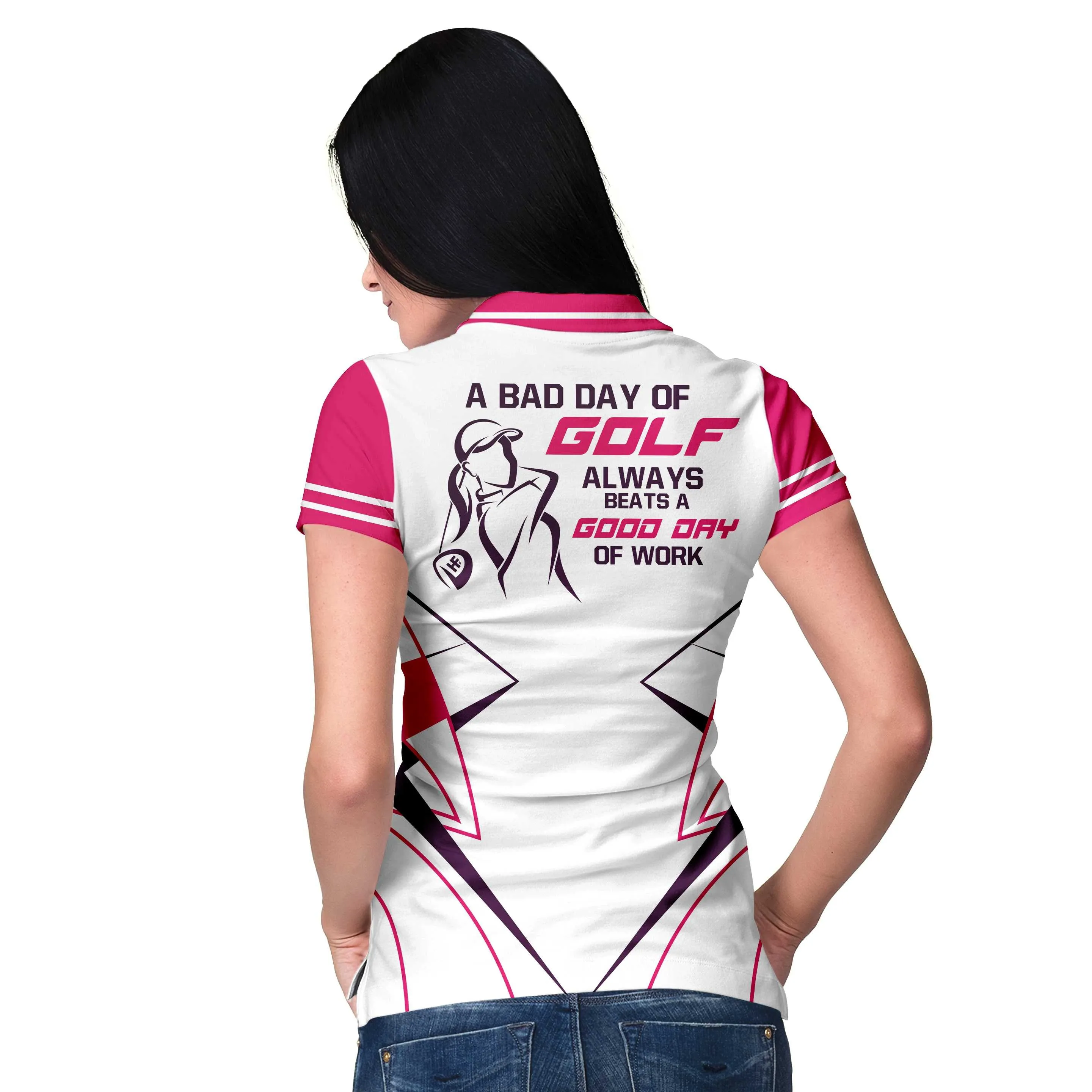 A Bad Day Of Golf Always Beats A Good Day Of Work Pink Short Sleeve Women Polo Shirt, Golf Shirt For Ladies, Cool Female Golf Gift Coolspod