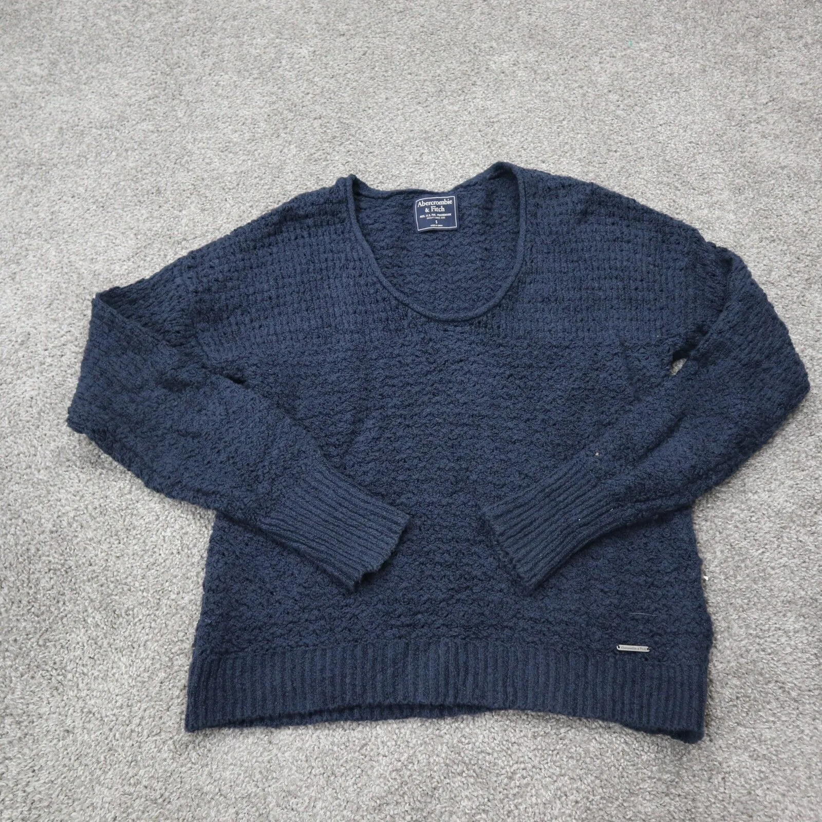 Abercrombie Women Pullover Knit Sweater Long Sleeves Scoop Neck Blue SZ Small