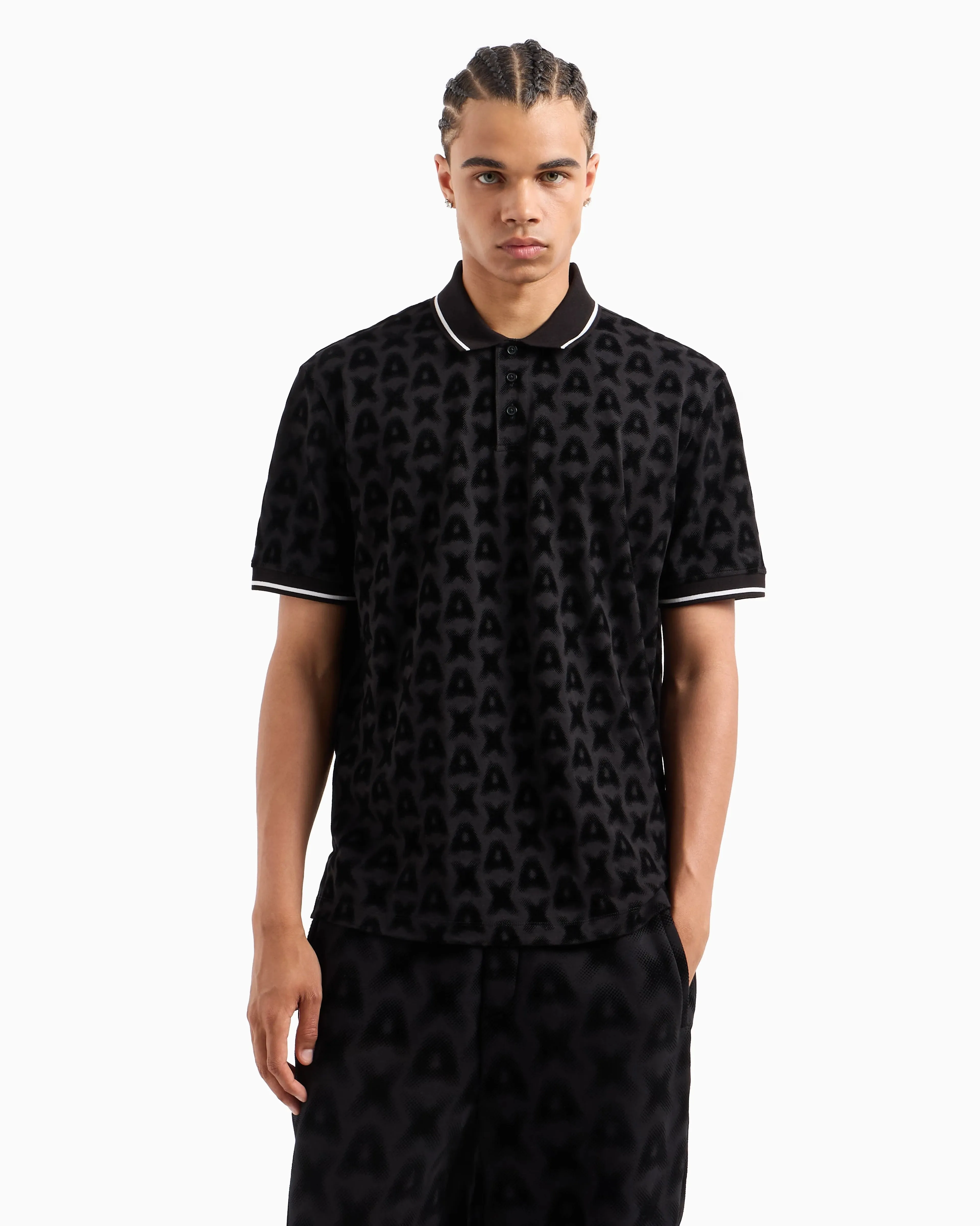 Allover Flocked Logo Pattern Polo (Black) - XM000081AF10361FC008