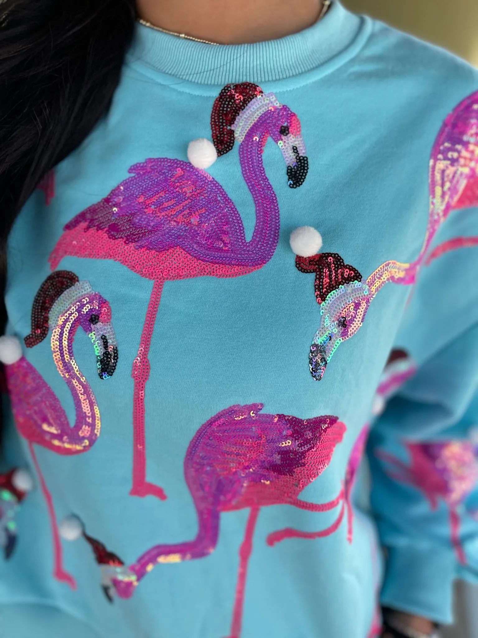 Aqua Flamingo In Santa Hats Sweatshirt