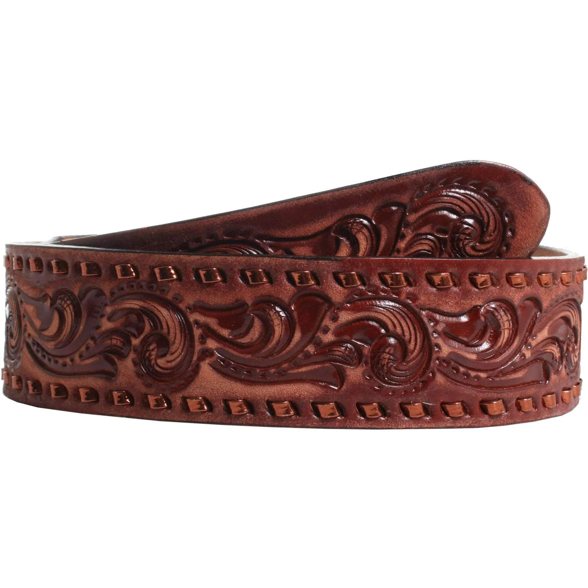 B828 - Tapered Cognac Tooled Belt