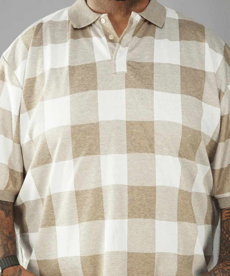 Beige Checkered Premium Polo T-shirt