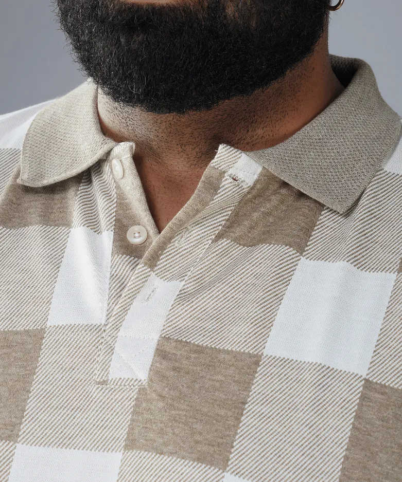 Beige Checkered Premium Polo T-shirt