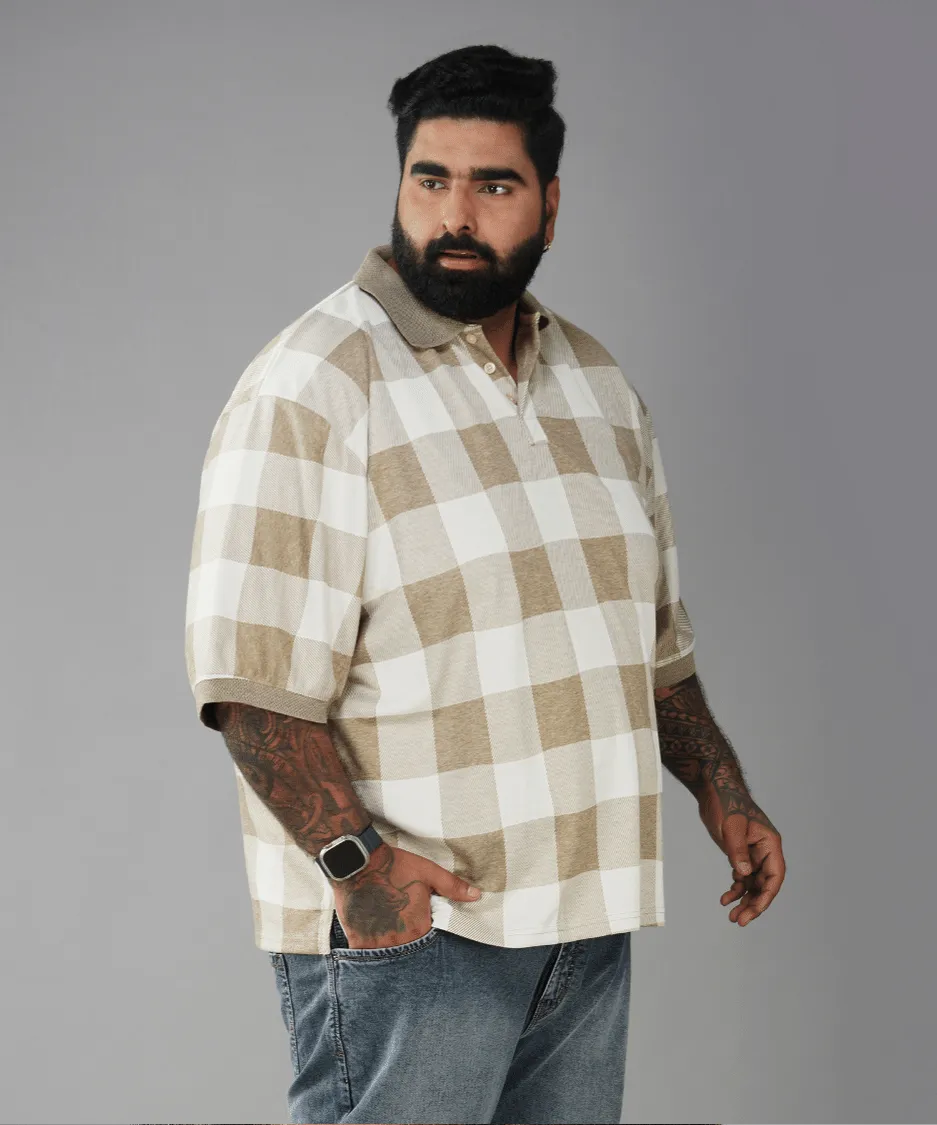 Beige Checkered Premium Polo T-shirt