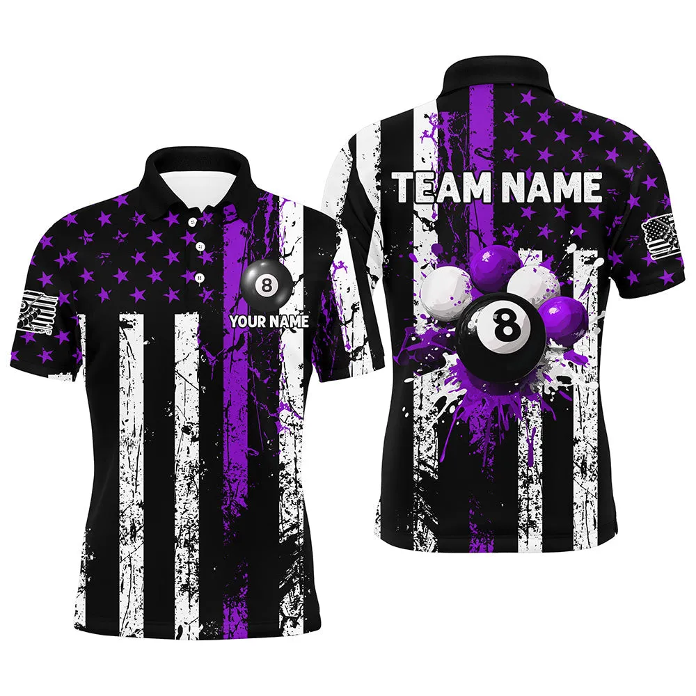 Billiard Multicolor Option Grunge Us Flag Patriotic Customized Name, Team Name 3D Polo Shirt