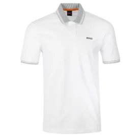 BOSS PeGlitchKnit Polo Shirt in White