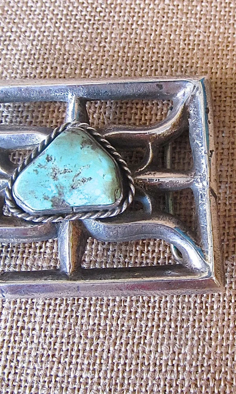 BUCKLE UP Nickel Silver & Turquoise Dyed Howlite Large Belt Buckle