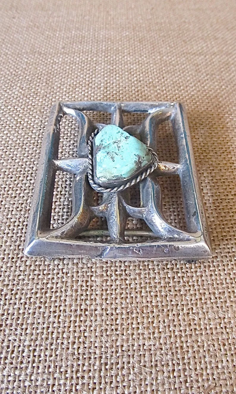 BUCKLE UP Nickel Silver & Turquoise Dyed Howlite Large Belt Buckle