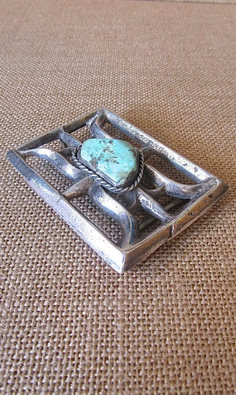 BUCKLE UP Nickel Silver & Turquoise Dyed Howlite Large Belt Buckle