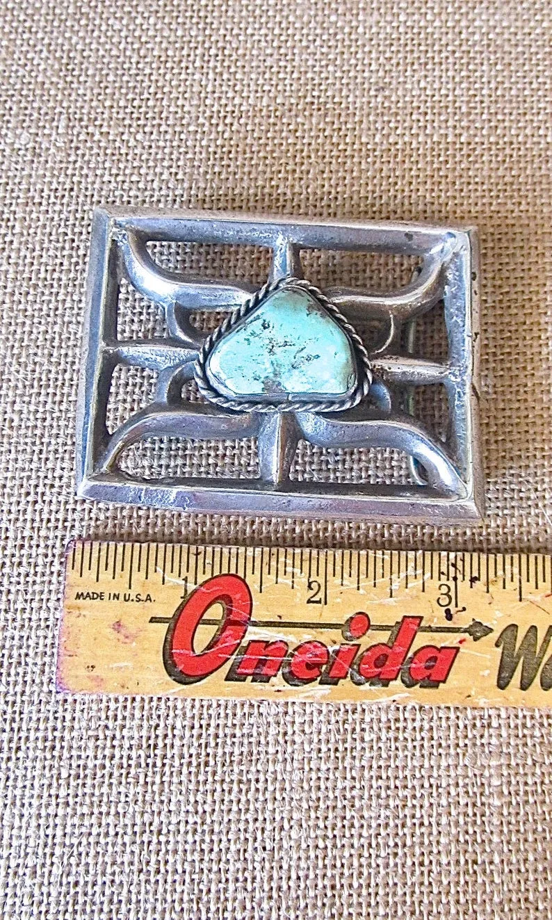 BUCKLE UP Nickel Silver & Turquoise Dyed Howlite Large Belt Buckle