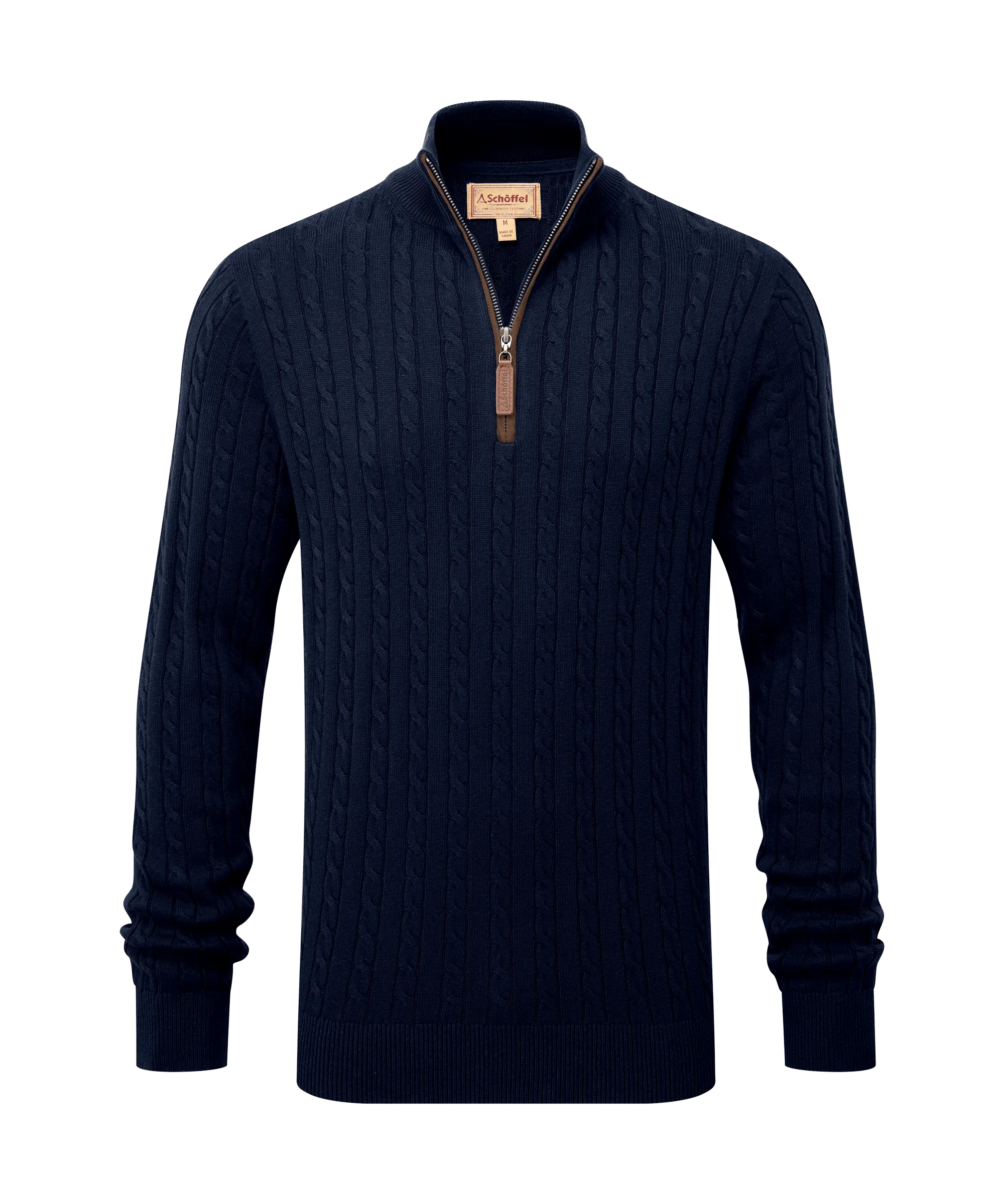 Calton Cotton Cashmere Cable Quarter Zip Jumper - Navy