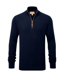 Calton Cotton Cashmere Cable Quarter Zip Jumper - Navy