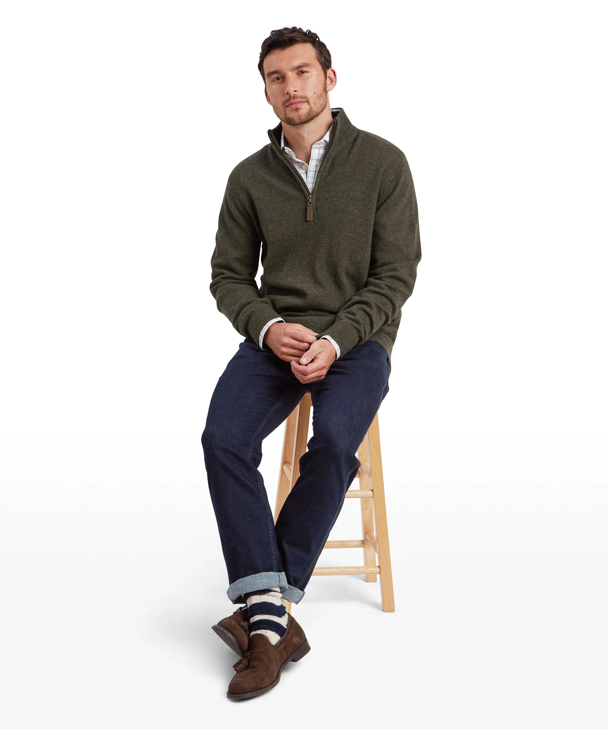 Calton Cotton Cashmere Quarter Zip Jumper - Loden Green