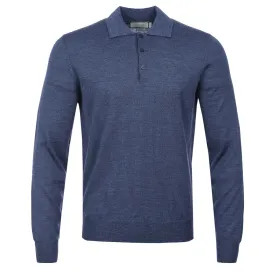 Canali 3 Button Knitted Polo in Blue Marl