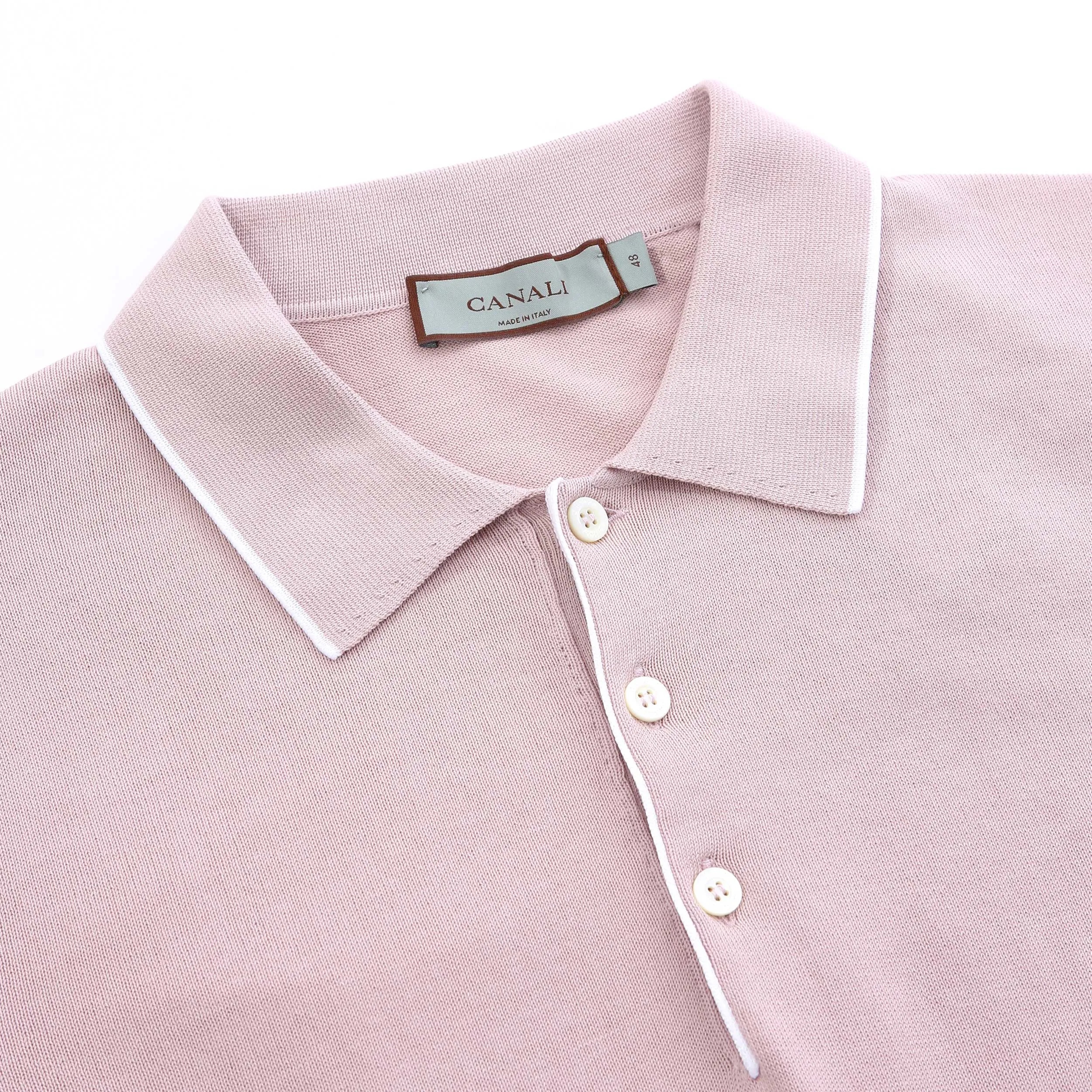 Canali 3 Button Knitted Polo in Pink