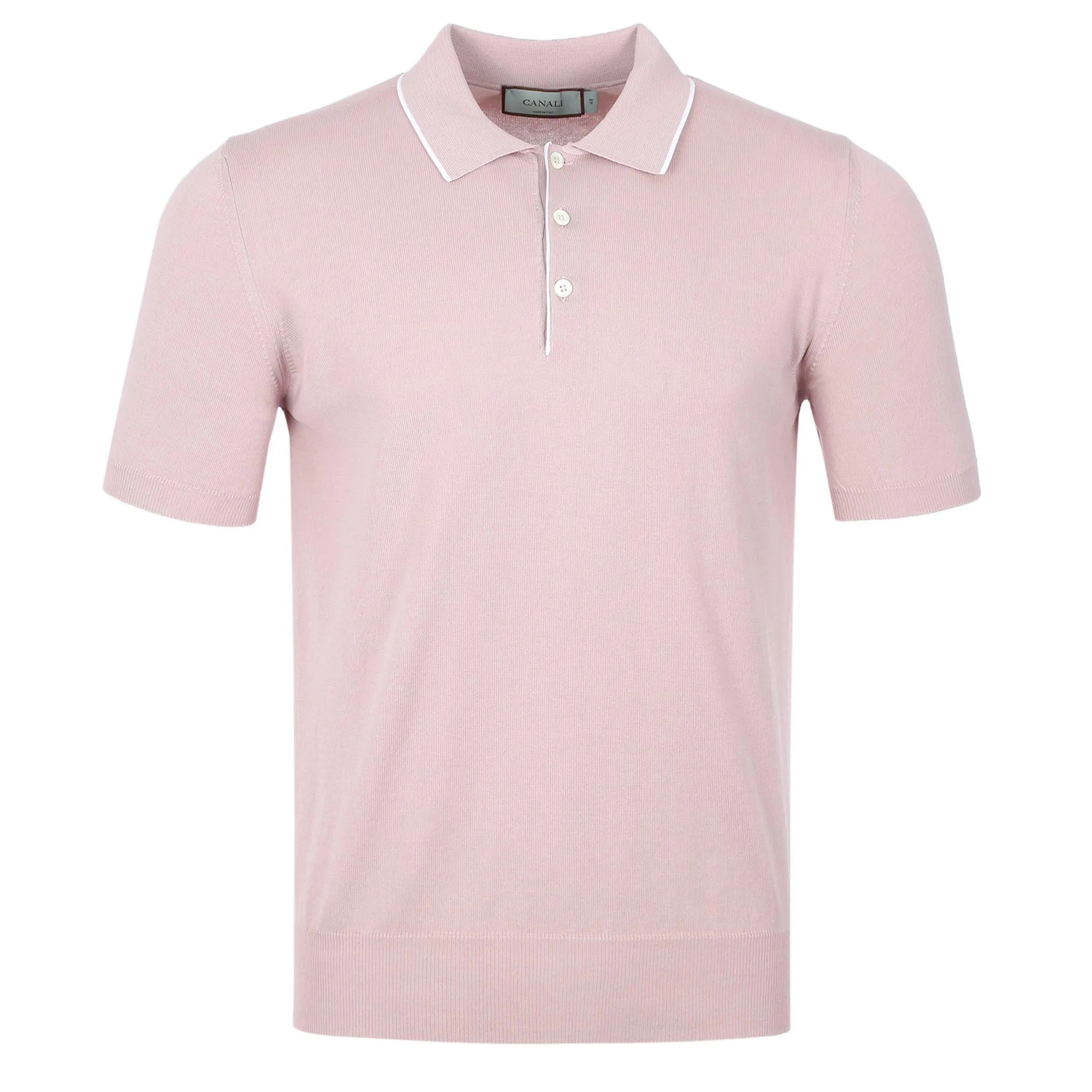 Canali 3 Button Knitted Polo in Pink