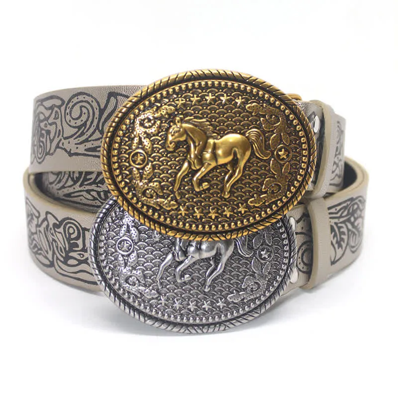 Casual Holiday Running Horse Buckle Leather Belt