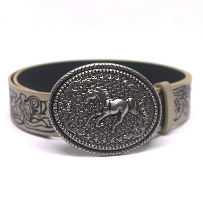 Casual Holiday Running Horse Buckle Leather Belt