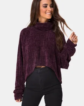 Evie Cropped Sweatshirt in Chenille Plum