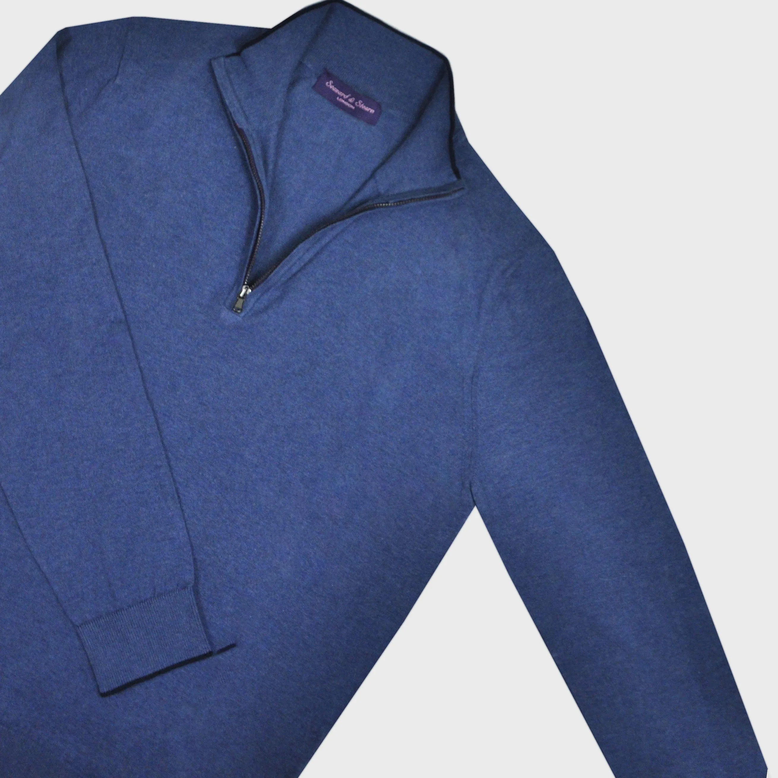 Fine Cotton Quarter Zip Collar in Denim Blue