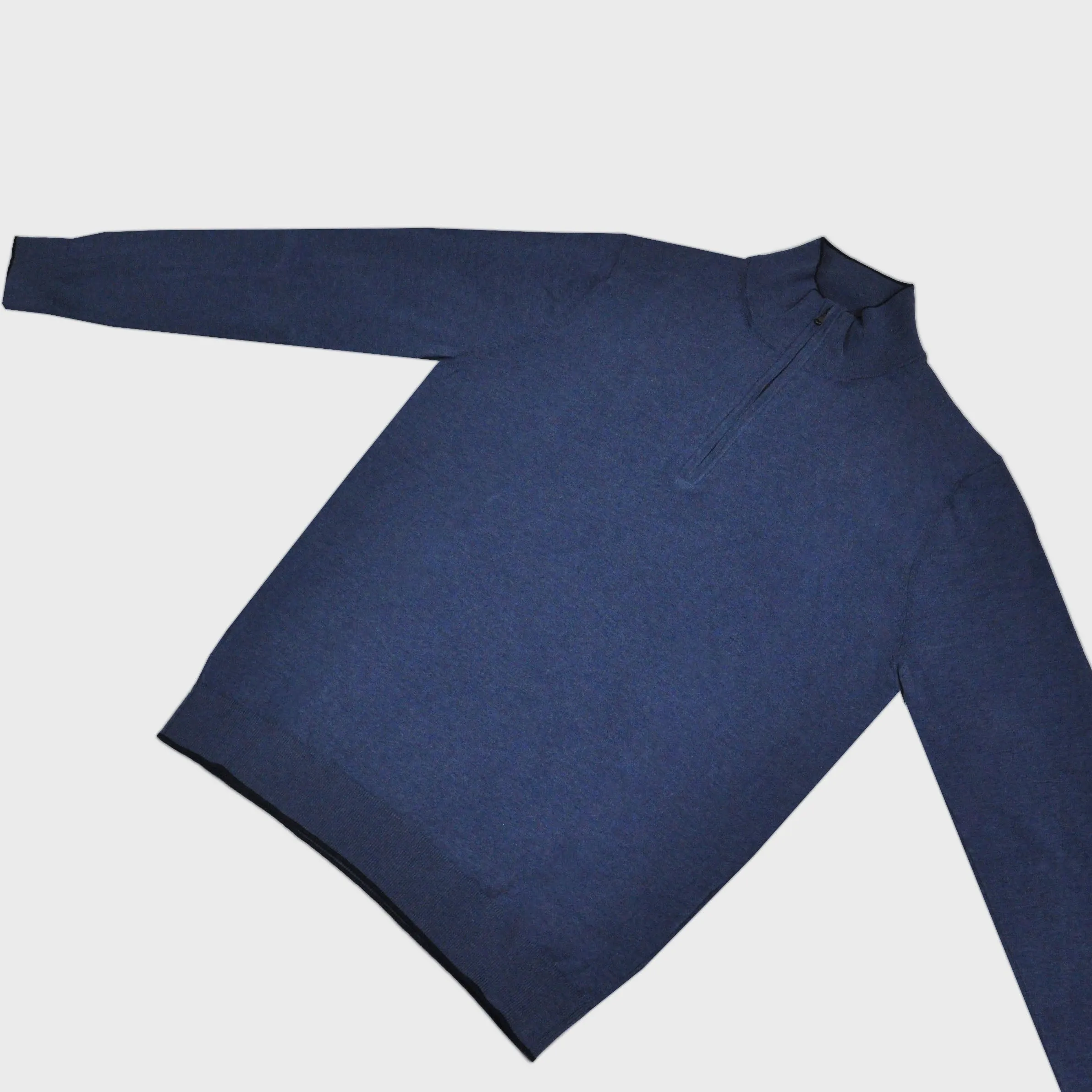 Fine Cotton Quarter Zip Collar in Denim Blue