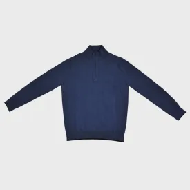 Fine Cotton Quarter Zip Collar in Denim Blue