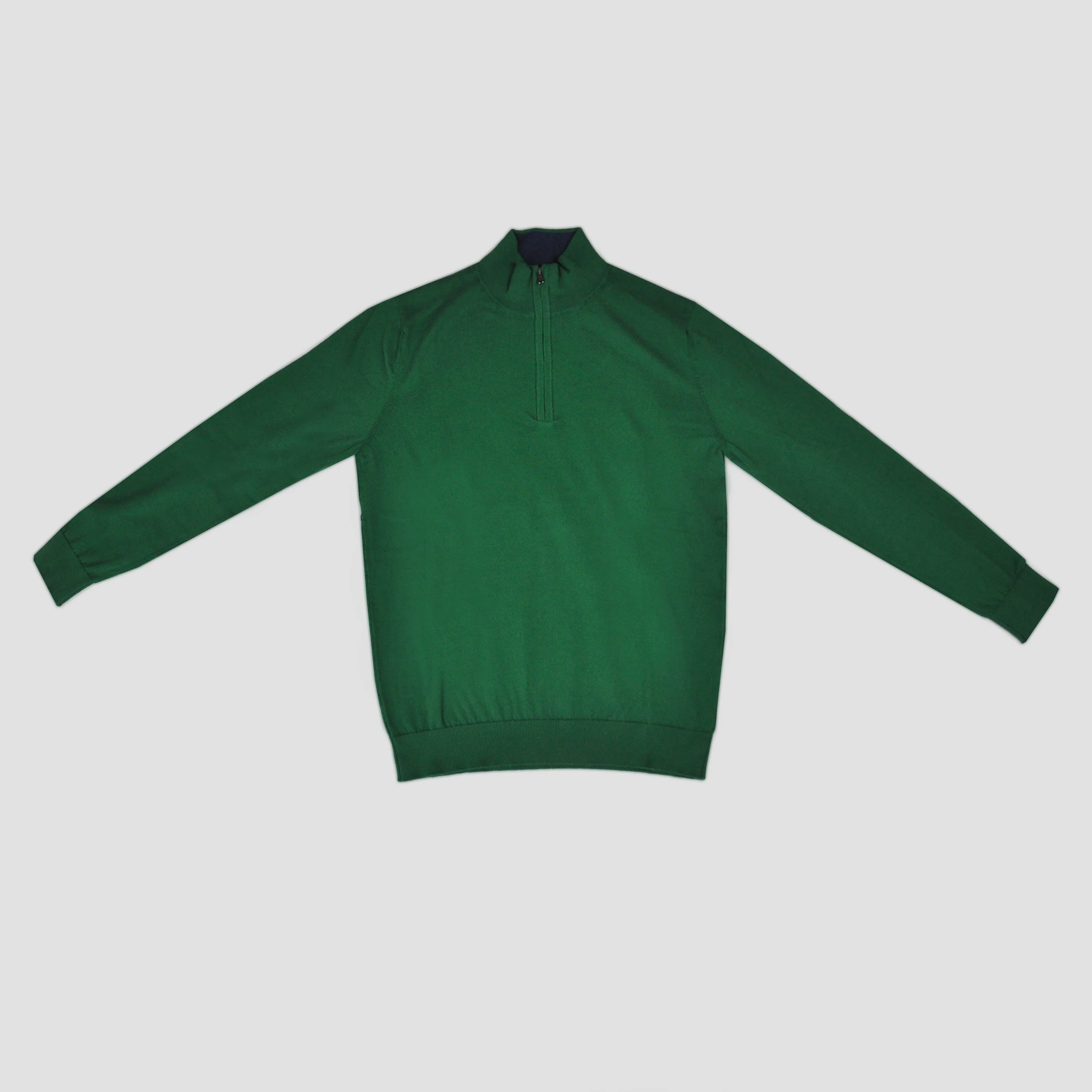 Fine Cotton Quarter Zip Collar in Green with Blue Collar