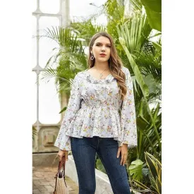 floral blouse Women ruffled collar t shirt fat lady top