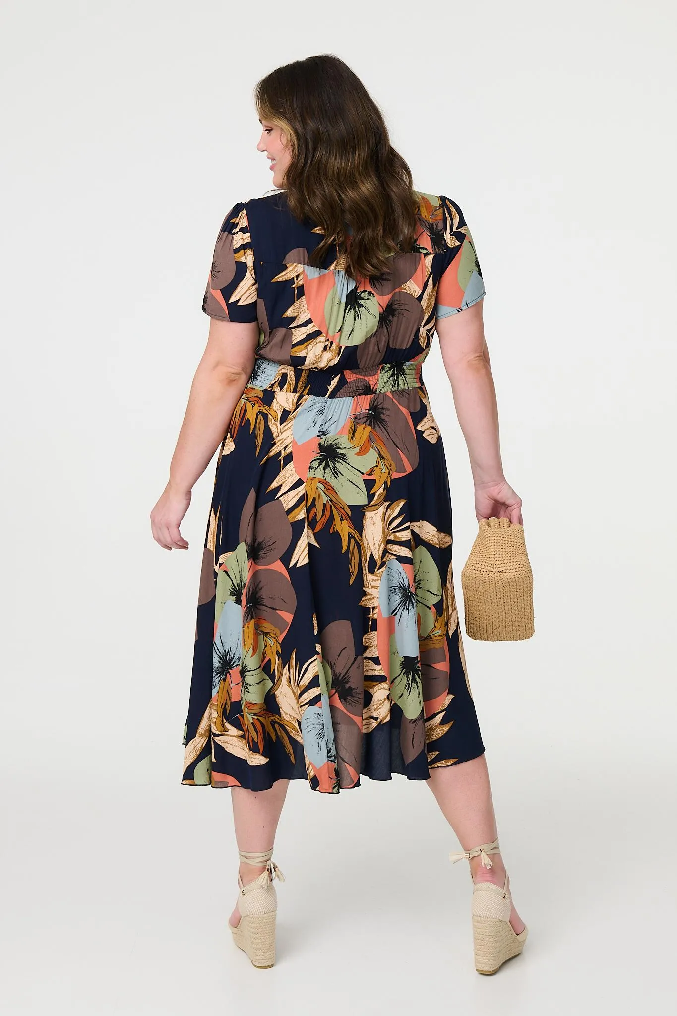 Floral Print Short Sleeve Midi Dress