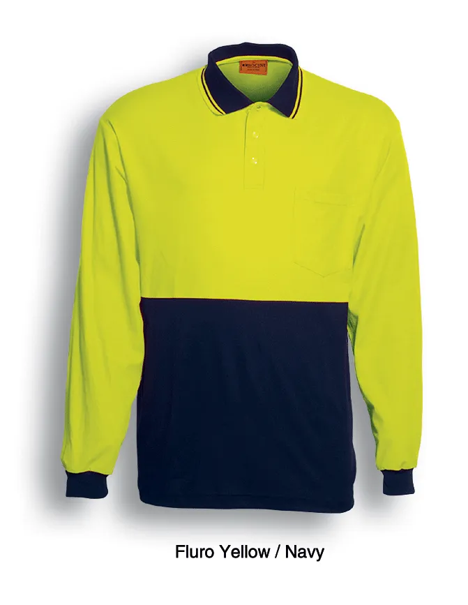 Hi Viz L/S Polyface Polo - Yellow/Navy