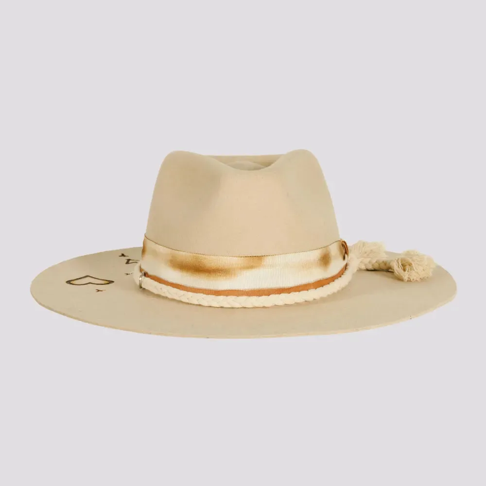 Kai | Womens Wool Felt Outback Fedora Hat with Heart Designs