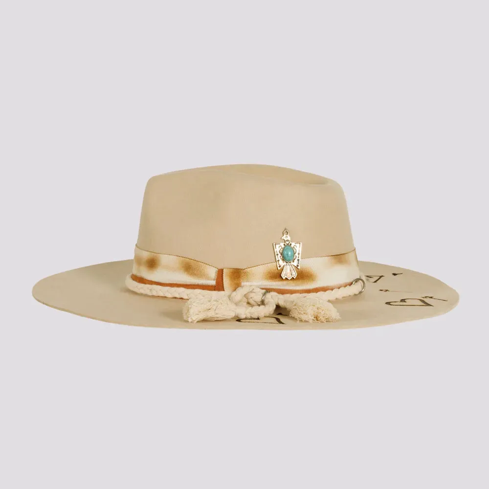 Kai | Womens Wool Felt Outback Fedora Hat with Heart Designs