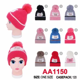 Kids Boys Girls Children Cute Bear Home Winter Warm Hats Caps With Pom AA1150