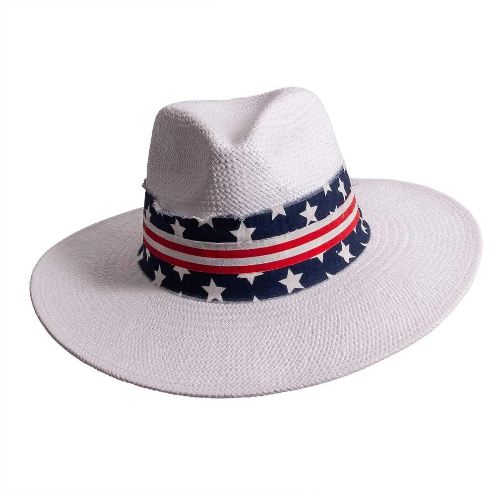 Knox | Mens White Straw Sun Hat with Flag Hat Band