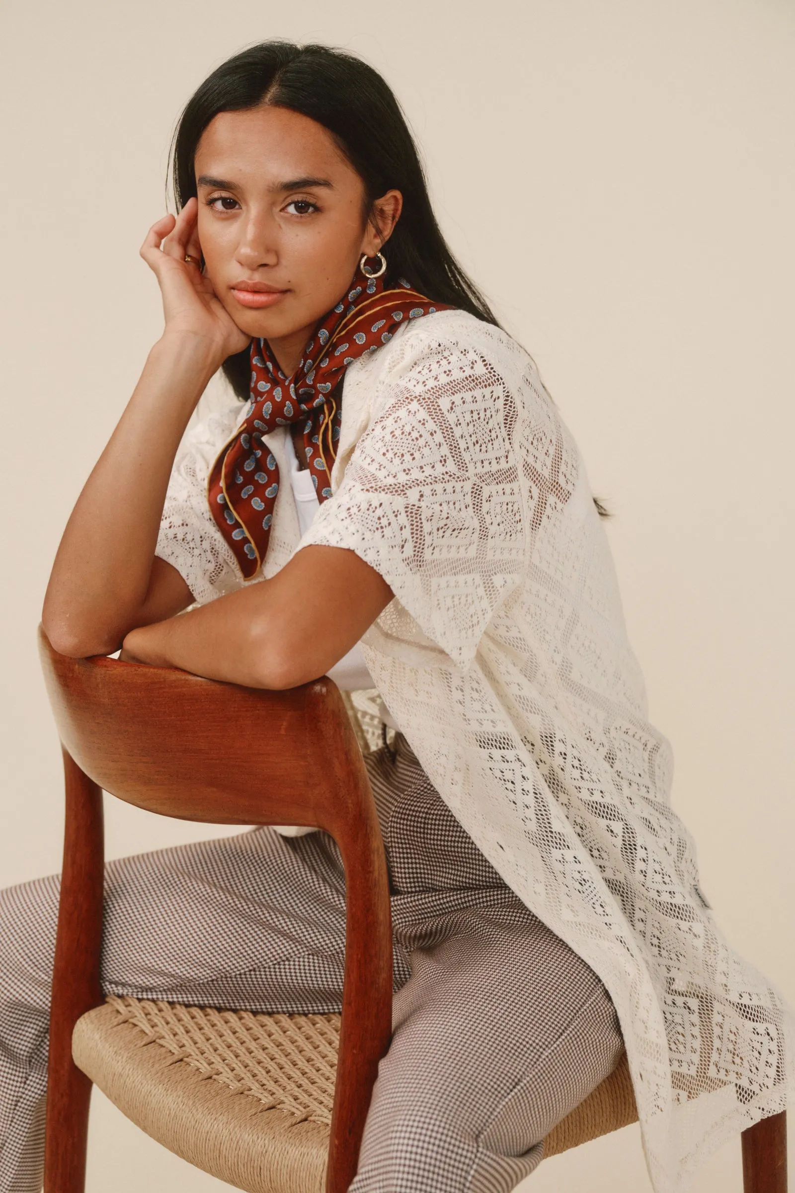 LACE VACATION SHIRT - CREAM