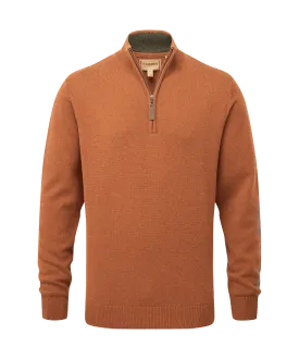 Lewis Lambswool Quarter Zip Jumper - Brick