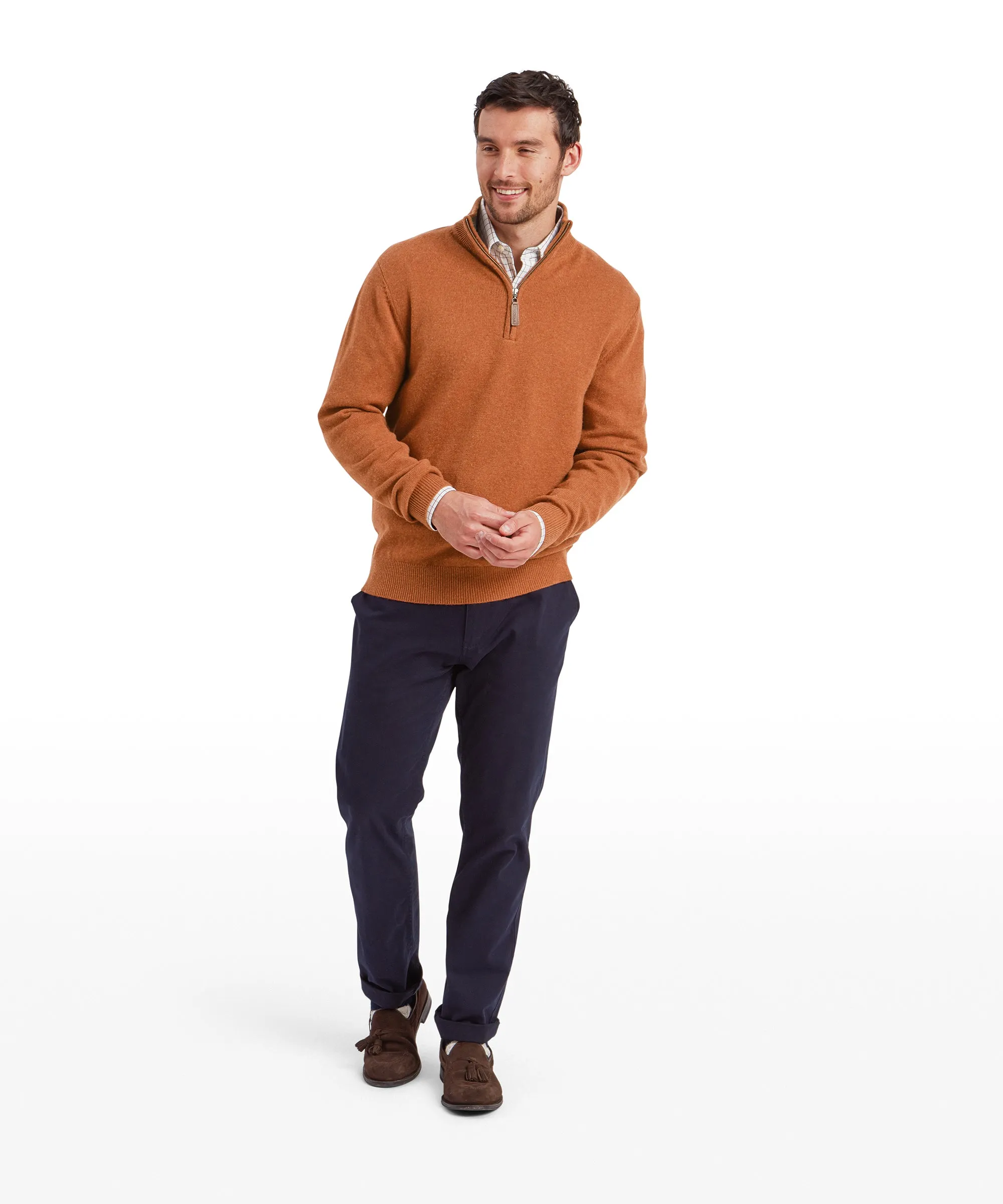 Lewis Lambswool Quarter Zip Jumper - Brick