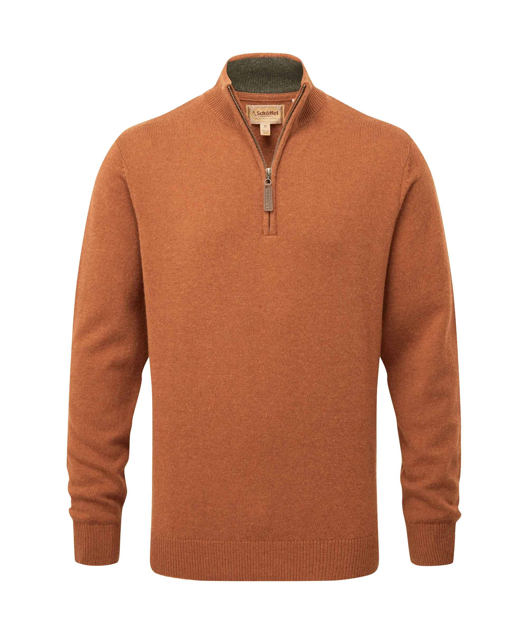 Lewis Lambswool Quarter Zip Jumper - Brick