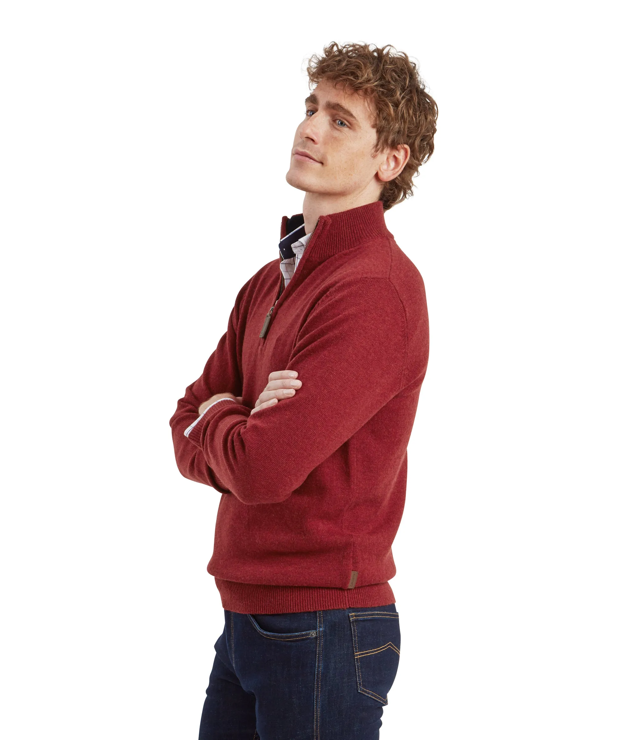 Lewis Lambswool Quarter Zip Jumper - Deep Red