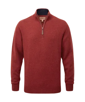 Lewis Lambswool Quarter Zip Jumper - Deep Red