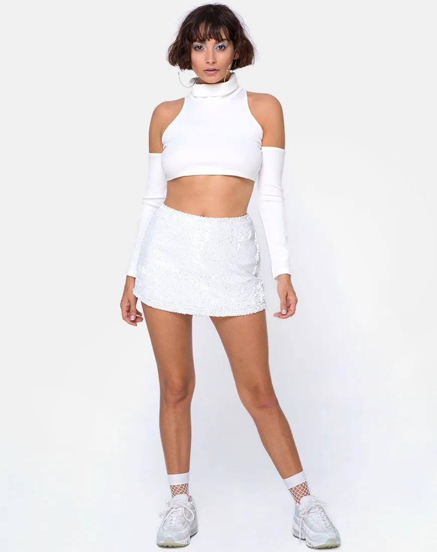 Loaiza Cold Shouder Top in Mini Rib White