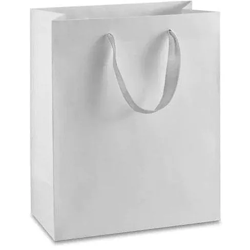 Manhattan Grosgrain Handle Shopping Bags-White- 6.0 x 3.0 x 6.0