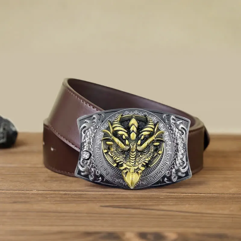 Men's DIY Sharp-billed Dragon Hidden Folding Knife Leather Belt