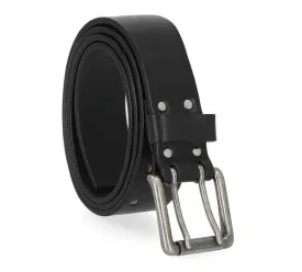 Men's Double Prong Antique Nickel Roller Buckle Black Belt - Black