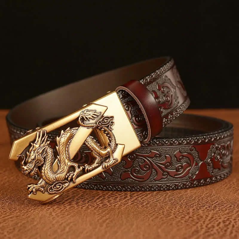 Men's Embossing Retro Dragon Z Letter Leather Belt